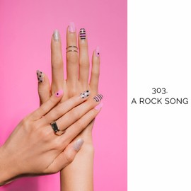 NAILOG Semi-Cured Gel Nail Strips, 20 Strips, Long Lasting, Salon-Quality, Extra long, Nail Stickers, Nail Kit, Sparkly, Cute Star Pattern, Lamé, Glitter｜A Rock Song