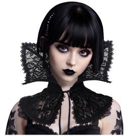 L'VOW Women Baroque Stand Up Collar Boned Lace Fake Collar Renaissance Neck Wrap Victorian Choker Vampire Accessories, Black-2, One Size