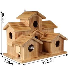 Bird Houses for Outside 6 Hole Birdhouse Room for 6 Bird Families Large Bird House for Garden/Courtyard/Backyard Decor Finch Bluebird Cardinals Handmade Hummingbird House