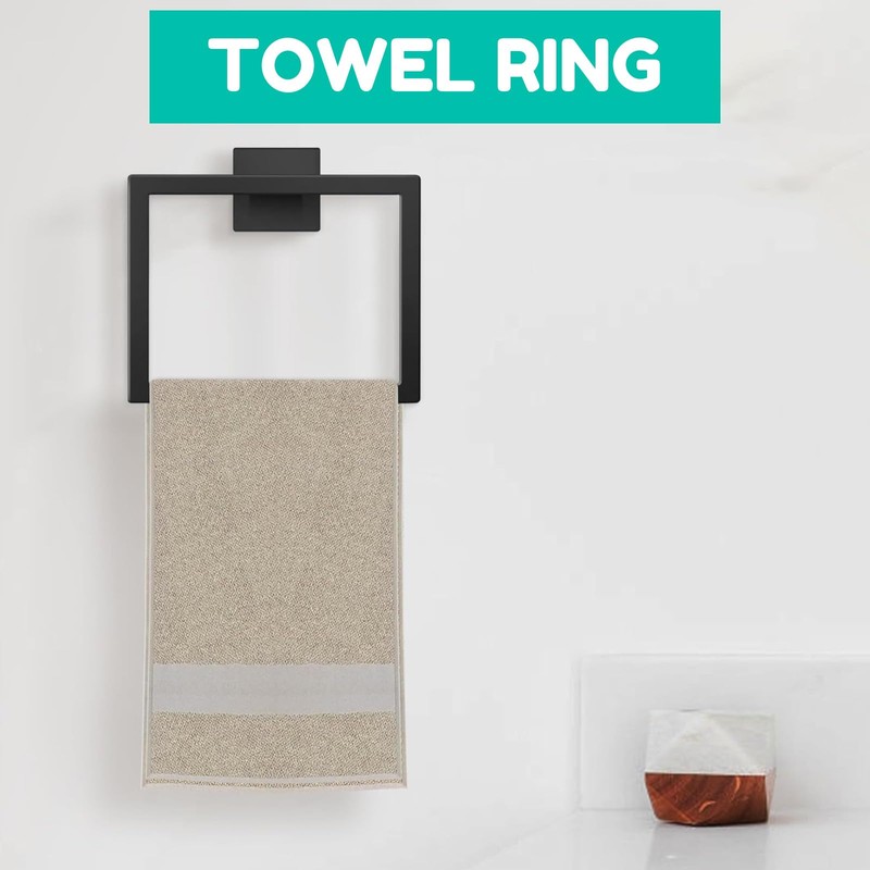 RIKONDA Matte Black Towel Ring Holder - 304 Stainless Steel