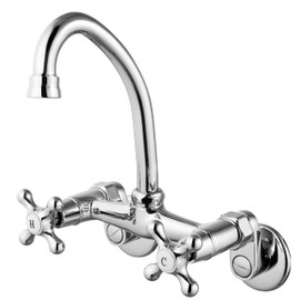 Aolemi Wall Mount Kitchen Faucet 6 Inch Center with Swivel Spout Adjustable Spread 2 Cross Handle Basin Sink Mixer Tap, Polish Chrome, H&C Label