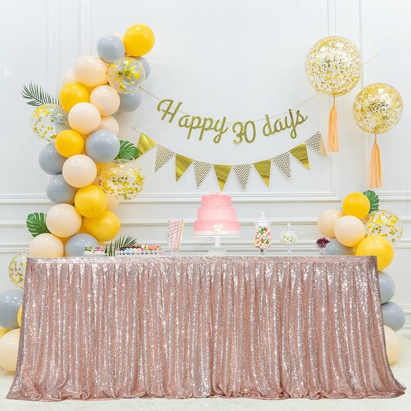 Eternal Beauty Sequin Table Skirt Rectangle Round Table Cover for Party Wedding Decorations Baby Shower Decoration（Rose Gold，L 6(ft) * H 30in）