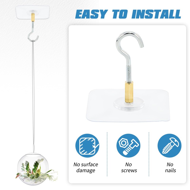 braxan 10 Pack Adhesive Ceiling Hooks, No Drilling Heavy Duty