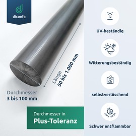 diconfa Hard PVC Round Bar Dark Grey to Size - Selection: Diameter 25 x 250 mm - Diameter: 3 mm to 100 mm - Length: 50 mm to 1000 mm Deburred Plastic Rod Solid Material Round Pole Robust Durable UV