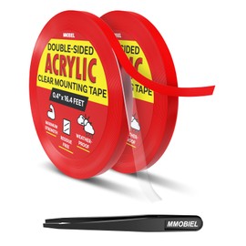 Double-Sided Mounting Tape Acrylic [2 Pack] – 16.4ft x 0.4in Indoor/Outdoor Adhesive - Heavy Duty Removable Clear Nano Tape - Picture Hanging Wall Tape, Carpet Fix Rug Tape, Waterproof - incl. Tweezer