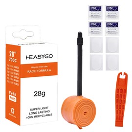 Bike Inner Tube Super Light 30g TPU Road Bicycle Tubes Valve Compatible with 700x18/23/25/28/30/32C Tire Presta Valves 65mm for MTB (Includes 4 Bicycle Inner Tube Patches/2 Tire Changing Tools/Orange)