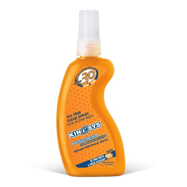 KINeSYS Performance Sunscreen SPF 30, Kids, Fragrance Free Clear Spray, Sunscreen For Sensitive Skin, Face & Body, Baby to Adult, Oil, Alcohol, Oxybenzone & Preservative FREE, 700+ Sprays, 4 Fl Oz
