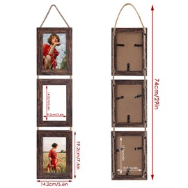 QUTREY 4x6 Collage Picture Frames, 6 Openings Vertical Hanging Photo Frame Set of 2, 4 by 6 inch Multi Picture Frames for Wall, Distressed Brown