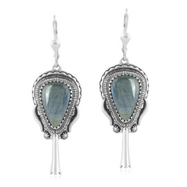 American West Jewelry Sterling Silver Snowflake Obsidian Squash Blossom Dangle Earrings