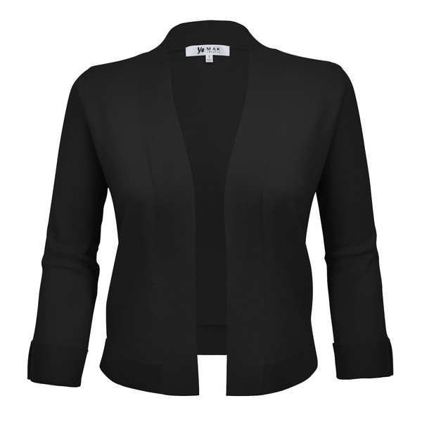 YEMAK Women's Crop Cardigan Sweater – 3/4 Sleeve Open Front