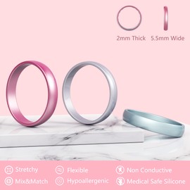 Zollen 10 Packs Silicone Rings for Women, 5.5 MM Metallic Colors Rubber Wedding Bands Stackable Ring, Size 7