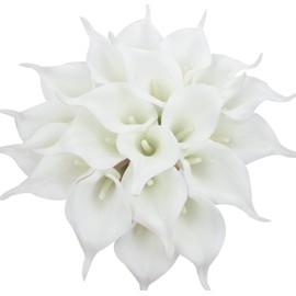 Duovlo 20pcs Calla Lily Bridal Wedding Bouquet Lataex Real Touch Artificial Flower Home Party Decor (Pure White)