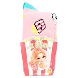 Depesche 12445 TOPModel Cutie Star Socks in Bright Colours with Cute Cats and Popcorn Bags, Size 31-35
