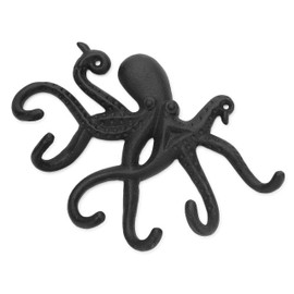 Ajuny Decorative Wrought Iron Black Wall Hanging Key Hook Holder - Octopus Design Hanger with 6 Hooks for Car Keys Towel Entrance Kitchen