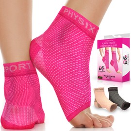 Physix Gear Plantar Fasciitis Socks with Arch Support for Men & Women - Best 24/7 Compression Foot Sleeve for Heel Spurs, Ankle, PF & Swelling - Holds Shape & Better than a Night Splint - PINK S/M
