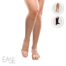 Ease Opaque Open-Toe Knee Highs - 20-30mmHg Moderate Compression Stockings (Sand, Medium Long)