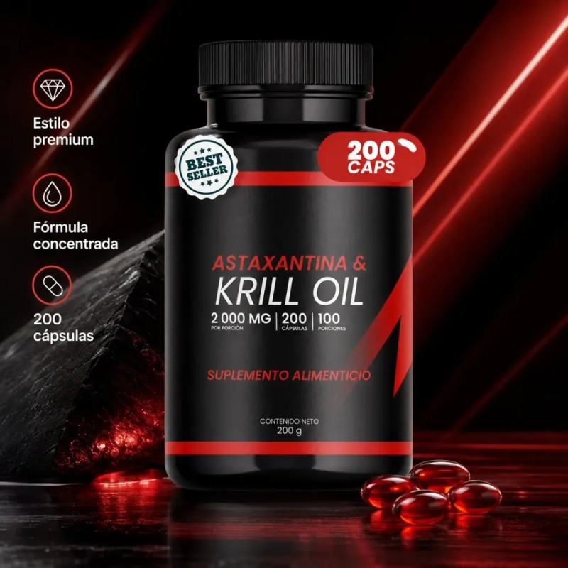 Krill Oil 2000 Mg Con Astaxantina 200 Cápsulas 100 Porciones