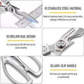 Ziyonix Küchenschere, Haushaltsschere aus Edelstahl Schwere Scharfe Kochschere Mehrzweck Küchenschere aus Vollstahl für Küche Huhn Geflügel Fisch Fleisch Kräuter, Silber