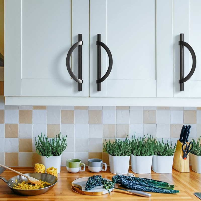 Amerdeco 10 Pack Matte Black Cabinet Pulls 5 Inch(128MM) Hole