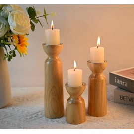 Sveudvdis Set of 3 Candlestick Holder, Wood Candlestick Holders Modern Farmhouse Decor Candlesticks fits 1.6" Led Tea Lights or Pillar Candles for Table Centerpiece