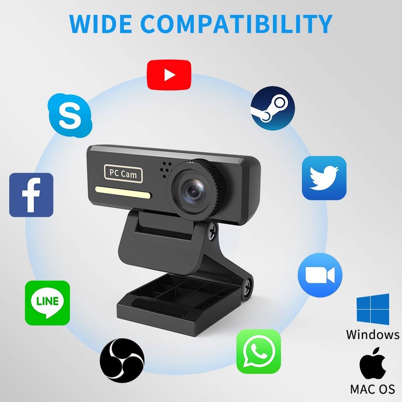 ABASK 2MP Webcam with Microphone, HD 1080p for PC, Laptop,