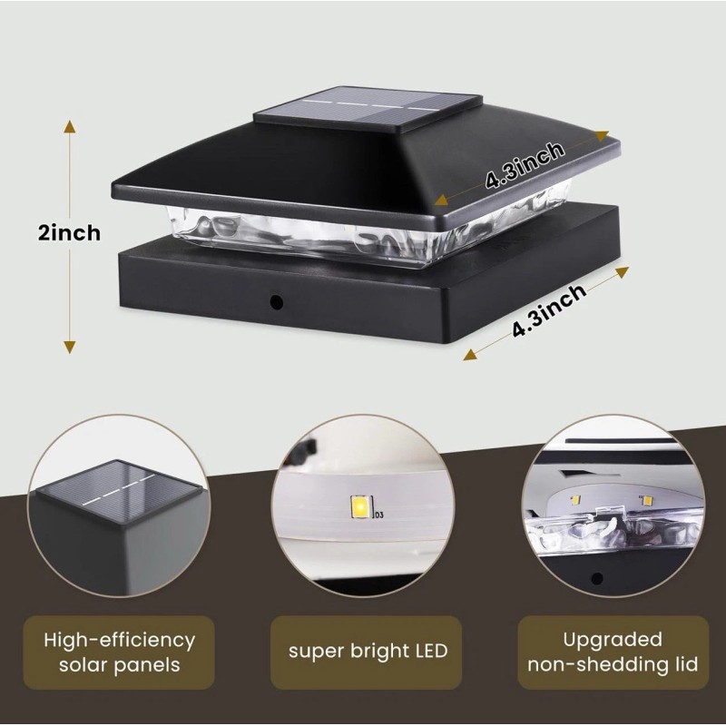 Jofios Solar Post Cap Lights Outdoor 8pack, Black Waterproof Solar