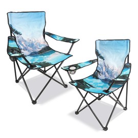 2 Pack Folding Camping Chair,Portable Lawn Chair w/Cup Holder,Carry Bag,Heavy Duty Outdoor Camp Chair for Adults,Perfect for Garden,Hiking,Picnics and Beach Trips,White Sonwy Mountain
