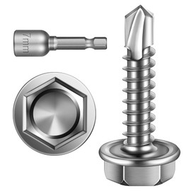 Mywish 300pcs #8×3/4" Self Tapping Screws for Metal, 410 Stainless Steel, Hex Washer Head Self Drilling Screws, High-Strength Stainless Steel Screws, Hex Drive