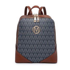 MKP Women Fashion Double Zipper Medium School Backpack Purse PU Leather Ladies Travel Shoulder Bag Set 2Pcs backpackeyes - Color: Dark Blue