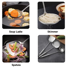 NIITAWH Wok Utensils for Carbon Steel, Stainless Steel Wok Spatula, Wok Tools Professional Set, 3-Pieces Food-Grade 304 Stainless Steel Cooking Utensils All Metal, Dishwasher Safe