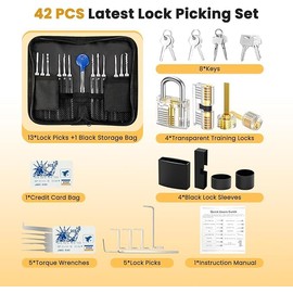 Shengsenfu Lock Pick Set, 42 Pcs Premium Practice Lock Picking Tools Training Padlocks for Lock Picking, Guide for Beginner and Locksmith Training, Professional Lock Pick Set (Black)