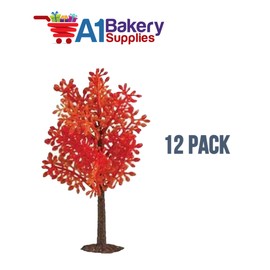 Decoración de árbol de otoño en miniatura para tartas, cupcakes, decoración de otoño, 12 unidades