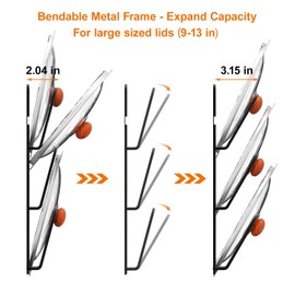 2 Pack Pot Lid Organizer Rack, 6-Tier Pot Lids Holder for Cabinet Door/Wall, No Drilling Adhesive Wall/Door Mounted Rustproof Pot and Pan Cover for Kitchen Storage, Classic Black