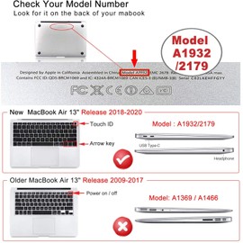 iCasso MacBook Air 13 inch Case 2018-2020 Release A2337 M1/ A1932/A2179, Hard Shell Case and Keyboard Cover Only Compatible Newest MacBook Air 13'' with Touch ID Retina Display - Black Floral