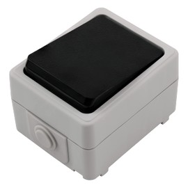 MC Power - Surface-Mounted Wet Room Button I TAFF I 250 V ~ / 10 A, Grey with Black Button, IP44 Suitable for Wet Rooms and Outdoor Use