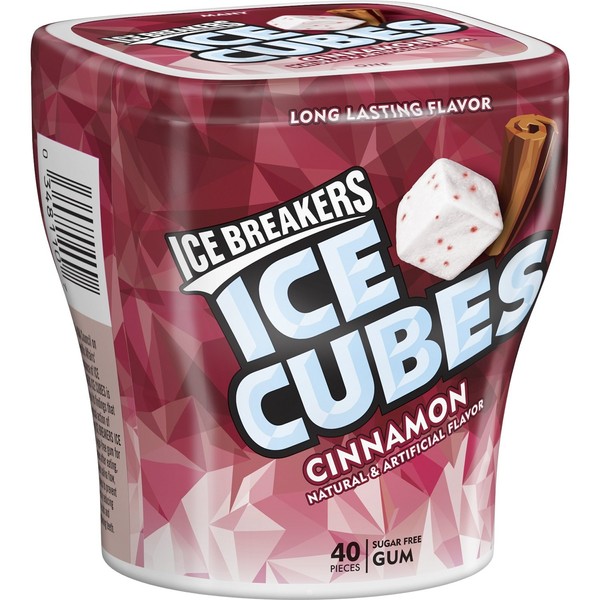 ICE BREAKERS Ice Cubes Sugar Free Gum, Cinnamon, 40 Pieces