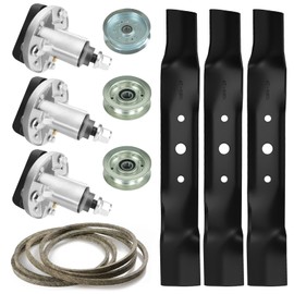 Mower Blades Spindle Belt Pulley Deck Rebuild Kit for John Deere L120 L130 2002 2003 2004, Spindle GY20050 GY20785, Blade GX20250 GY20568, Belt GX20305