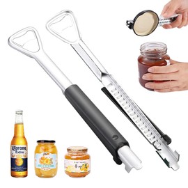 2-in-1 Can Opener, Bottle Opener, Pack of 2 Adjustable Can Openers, Bottle Opener for Seniors, Bottle Opener, Stainless Steel, Lid Opener for Screw Jars, Non-Slip, for Seniors Weak Hands
