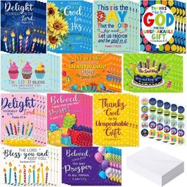 Motiskyy 48 Pack Religious Christian Birthday Cards Bulk with Scripture Assorted Bible Verse 4.5 x 6.2 Inch Christian Blessings Birthday Greeting Cards with Envelopes and Stickers for Women Men