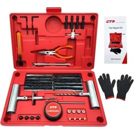CTR Heavy Duty Tire Plug Kit - 68pcs All-in-One Universal Tire Repair Kit with Pl...