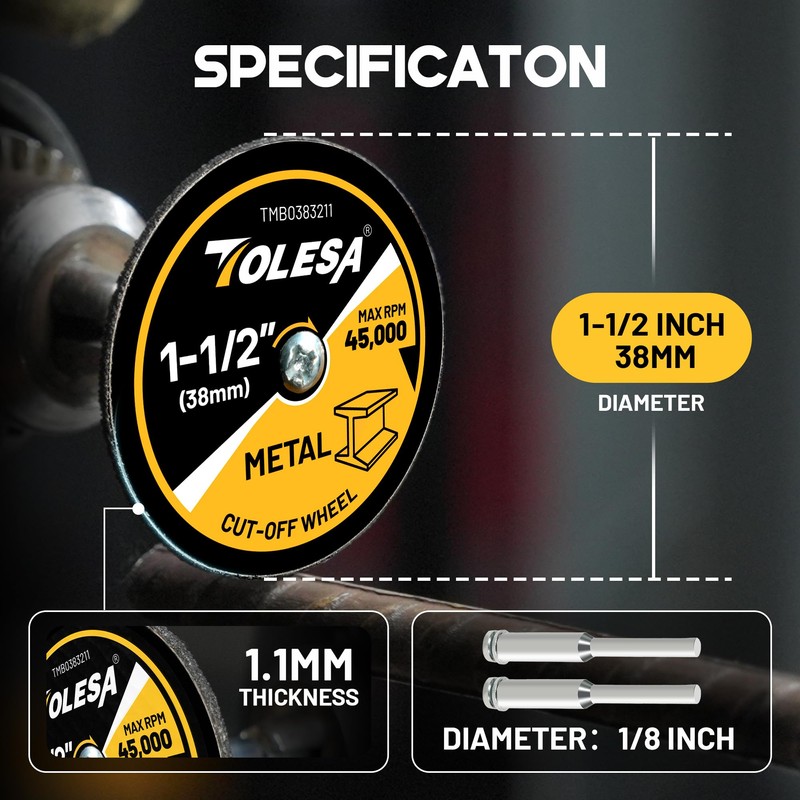TOLESA 38mm Cutting Discs, 50 Pack Fiberglass Reinforced Rotary Tool