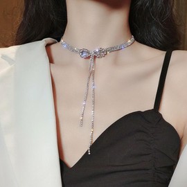 Silver Choker Necklace for Women Layered Rhinestone Crystal Choker Necklace Party Prom Accessories Sparkly Row Necklace