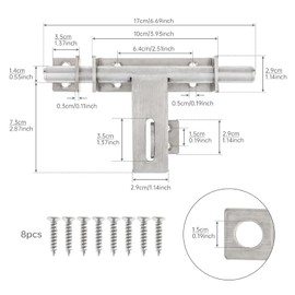HOJLKLD 6.7 Inch Heavy Duty Barrel Bolts Door Lock, Solid SUS304 Stainless Steel Slide Bolt Gate Latch with 15 mm Padlock Hole for Wooden Fence, Yard Door, Barn Door, Shed Door