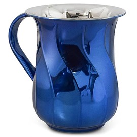 Zion Judaica Modern Netilat Yadayim Cup 5.25" Decorative Netilas Yadieyim Wash Cup Religious Hand Washing Vessel Shabbos Judaica Gift for Rosh Hashanah Yom Tov Pesach Seder Decor - Metallic Blue