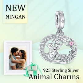 NINGAN 925 Sterling Silver Animal Pendants Fascinate Elephants, Puppies, Kittens, Unicorns, Sea Turtles, Shiny Gemstone Beads Compatible with Women's Bracelets., Cubic Zirconia, Cubic Zirconia