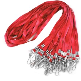100 Pack Red Lanyards Swivel Hook Flat Neck Lanyard with Id Holder