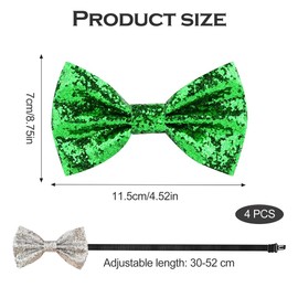 Ltsbaed 4 Stück Glänzende Fliege, Funkelnde Glitzer Fliege, Glitzernde Vorgebundene Fliege, Glitzer Fliege Herren, Party Glitzer Fliege, mit Verstellbarem Riemen für Party Karneval