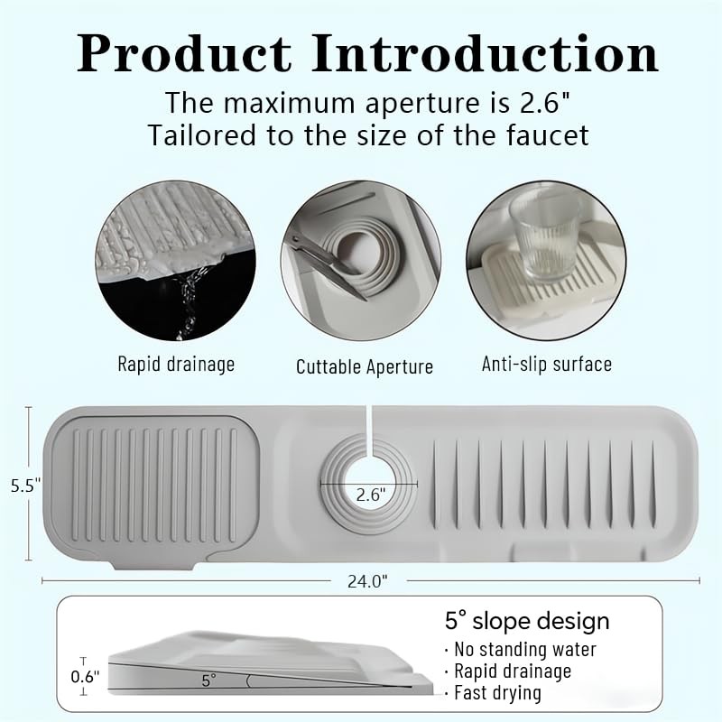 Extra Long 24' Silicone Sink Splash Guard - 5 Slope
