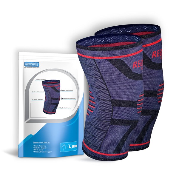 REBRACE Compression Knee Support for Men and Women - Pack of 2 - Large
