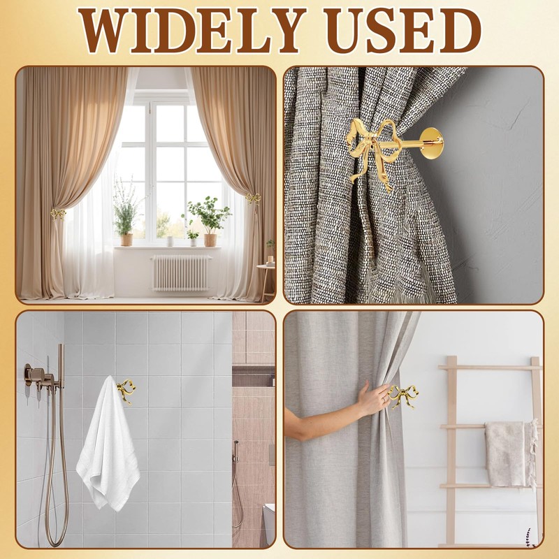 2Pcs Metal Bow Curtain Fixers, Curtain Holdbacks Gold Bow Decorations